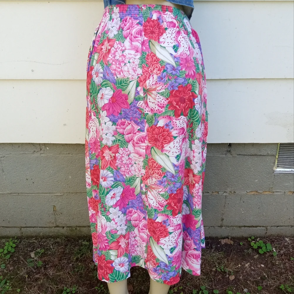 Vintage Plus Size Floral Print Skirt - Picture 3 of 7
